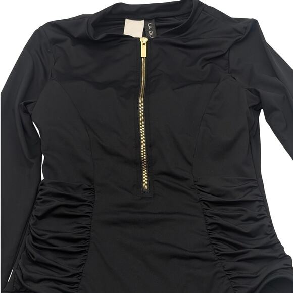 La Blanca Women's Shirred Paddlesuit Zip Front One Piece Swimsuit Black Size S - Picture 3 of 13